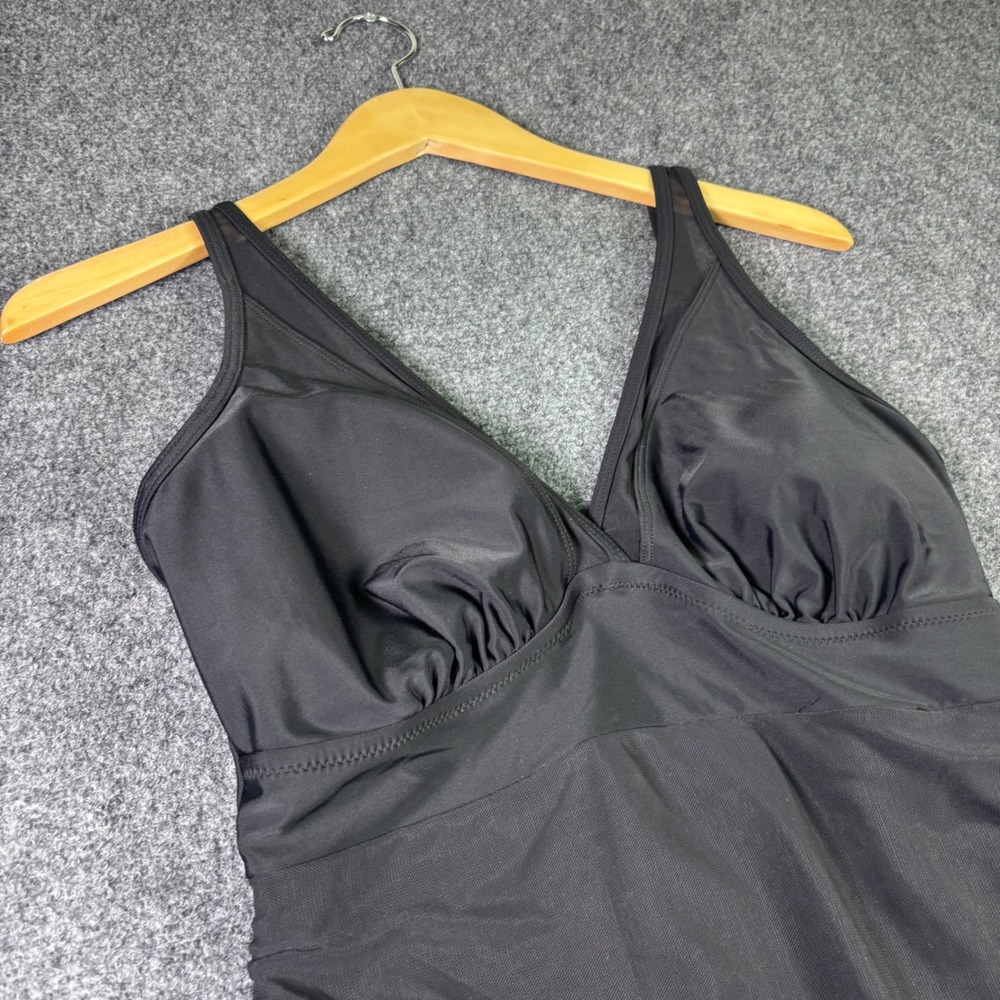 LB Swim Dress Women Large Black Ruched Side Drawstring V-Neck Adjustable Straps - Picture 4 of 6